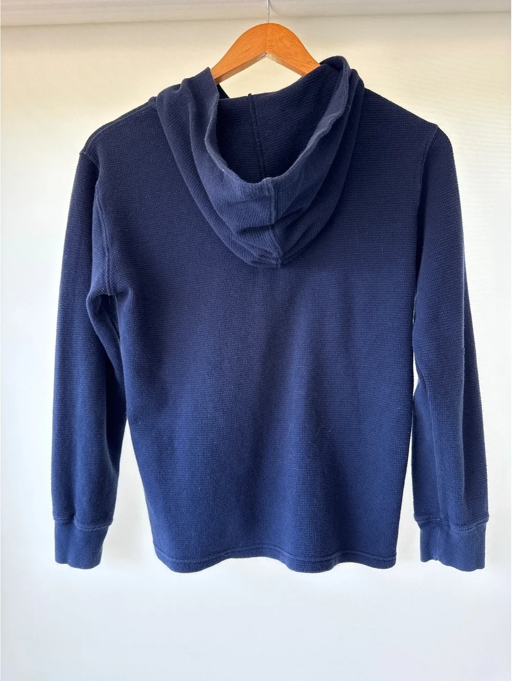 Polo Ralph Lauren Boys L Navy Waffle Knit Hooded Henley Thermal Shirt Logo
